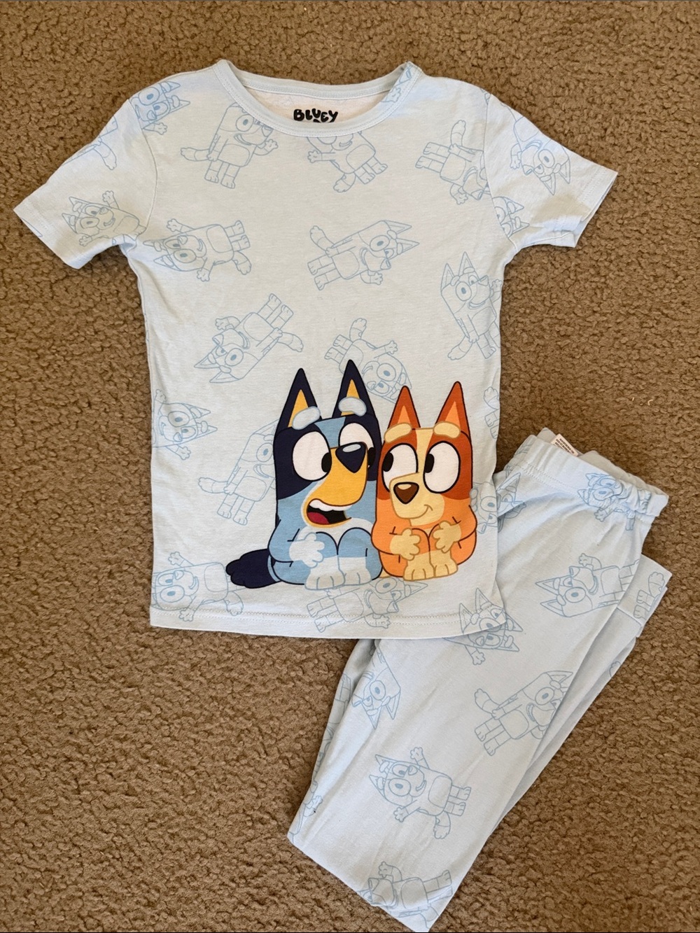 Bluey Light Blue Kids Pajama Set - Blue & Orange Graphic